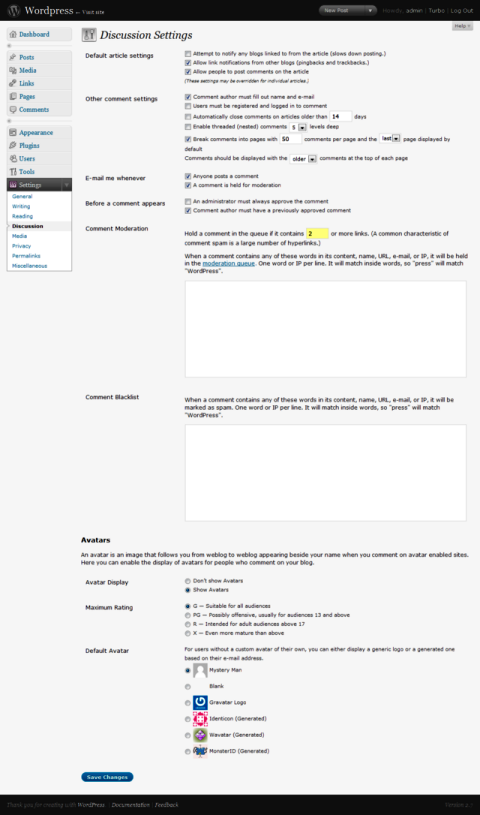 WordPress discussion Settings