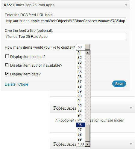 How to increase the number of RSS widget feed items