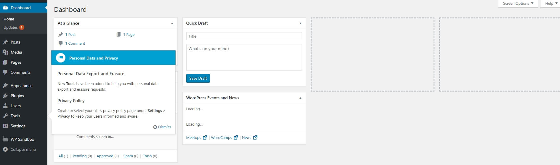 The WordPress dashboard.