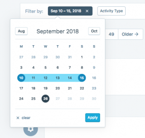 wordpress activity log filter-date