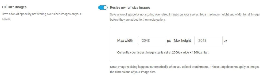 Configuring WP Smush's resizing settings.