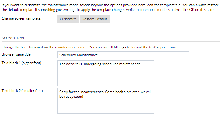 plesk maintenance mode setup