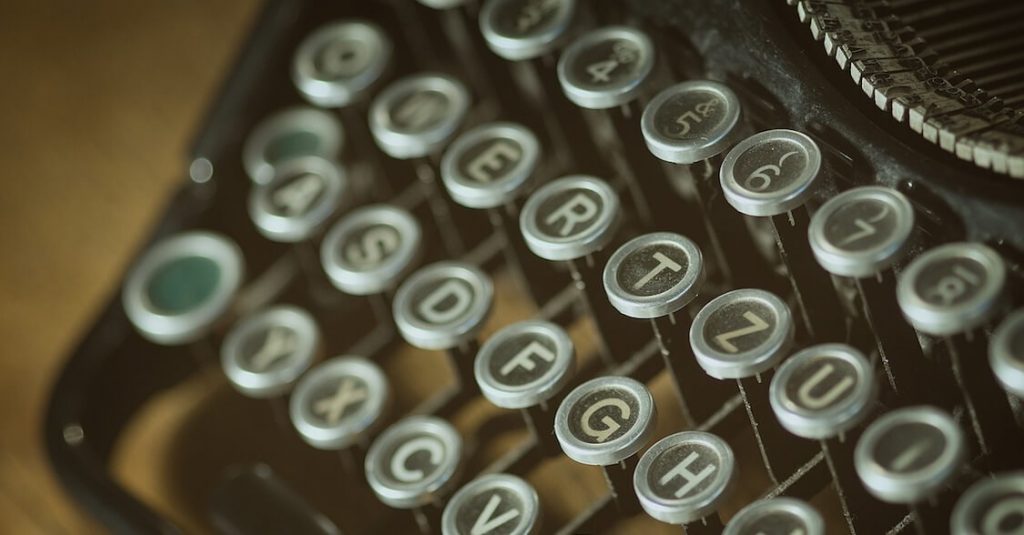 A close-up photograph of a typewriter.